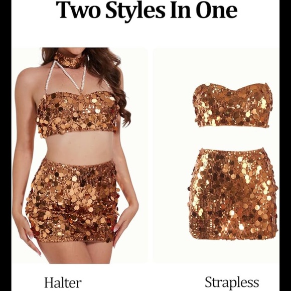 Women’s Sequin Dots Crop Top And Matching Mini Skirt Rave Nightclub Outfit - Picture 3 of 9